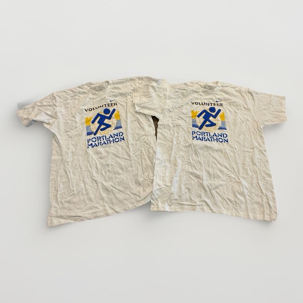 Lot Of 2 Vintage Y2K Nike White Volunteer Portland Marathon T-Shirt Size M NWOT